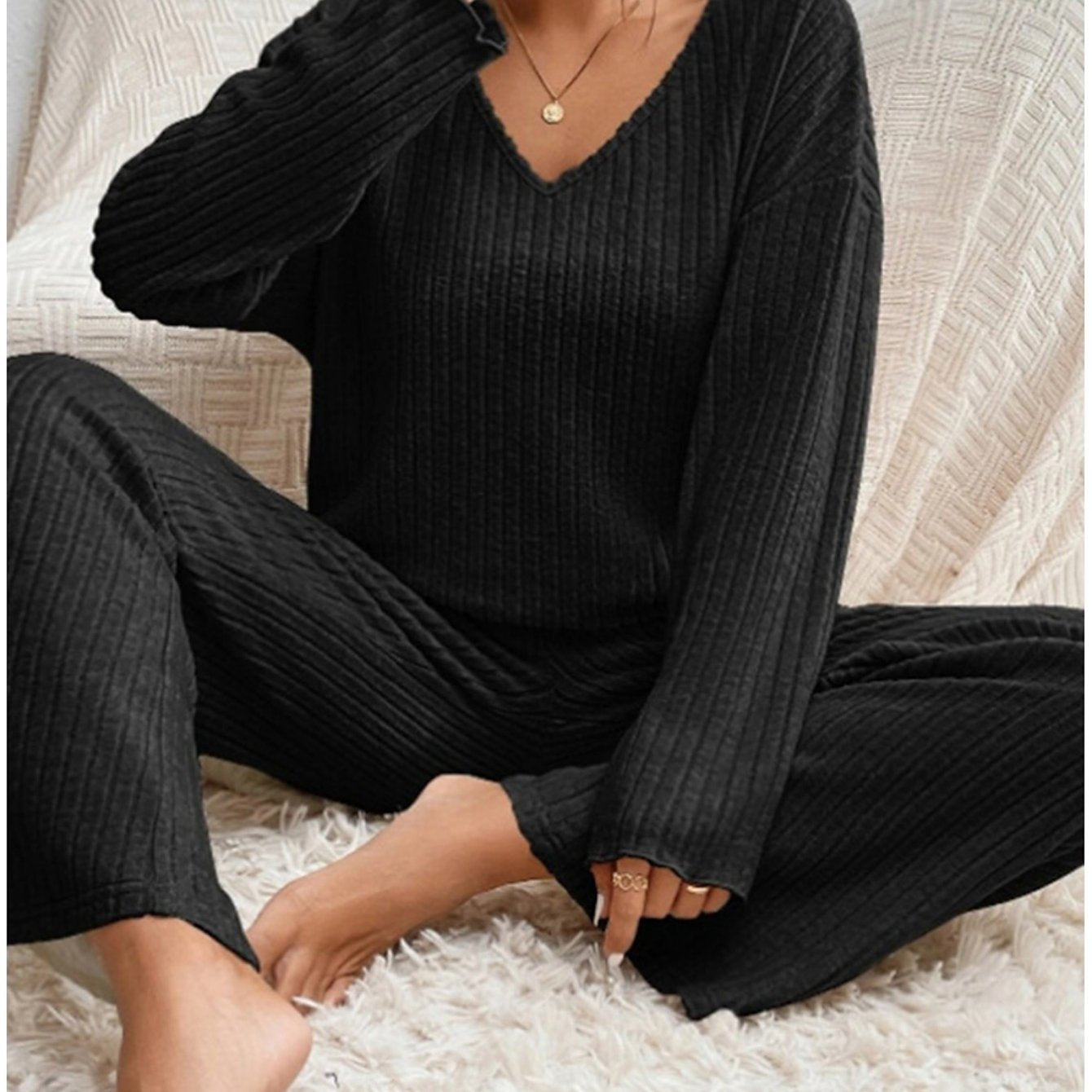 Santa Monica Apparel™ | Striped V-Neck Knit Top