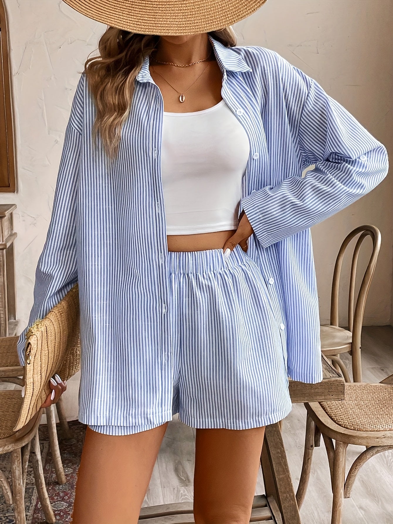 Striped Long-Sleeve Shirt & Shorts Set