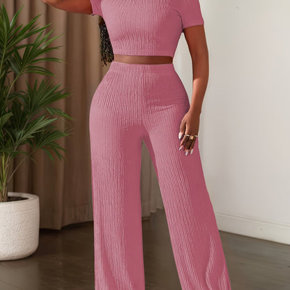 Short Sleeve Top & Wide-Leg Pants Set