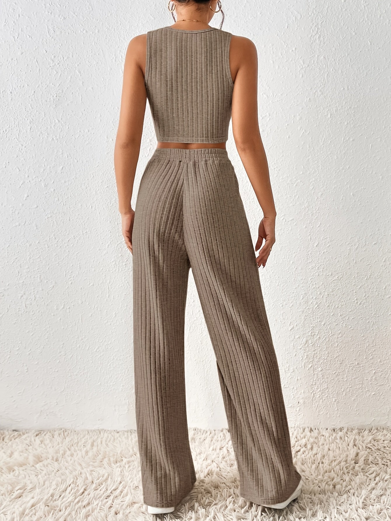 Ribbed Crop Tank & Elastic Pants Pajama Set