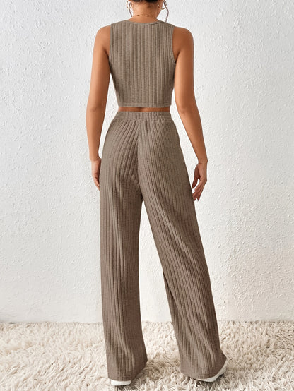 Ribbed Crop Tank & Elastic Pants Pajama Set