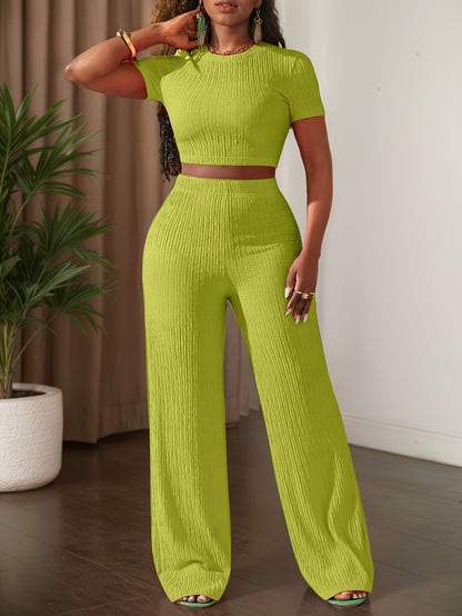 Short Sleeve Top & Wide-Leg Pants Set