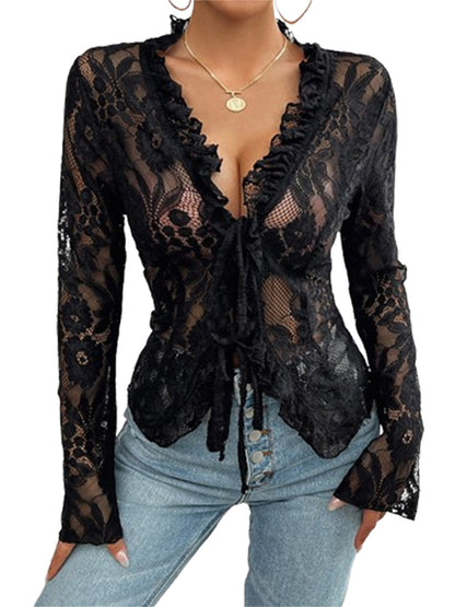 The Santa Monica Apparel™ | Lace-Trim V-Neck Top