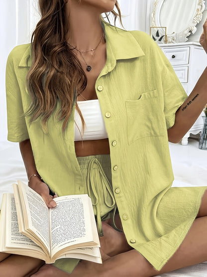 Short-Sleeve Shirt & Lace-Up Shorts Set