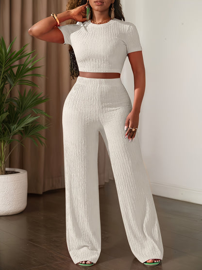Short Sleeve Top & Wide-Leg Pants Set