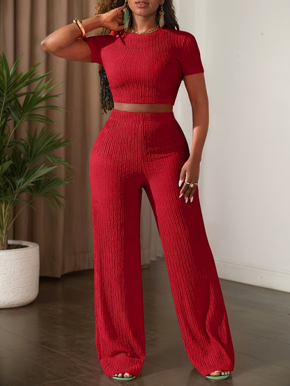 Short Sleeve Top & Wide-Leg Pants Set