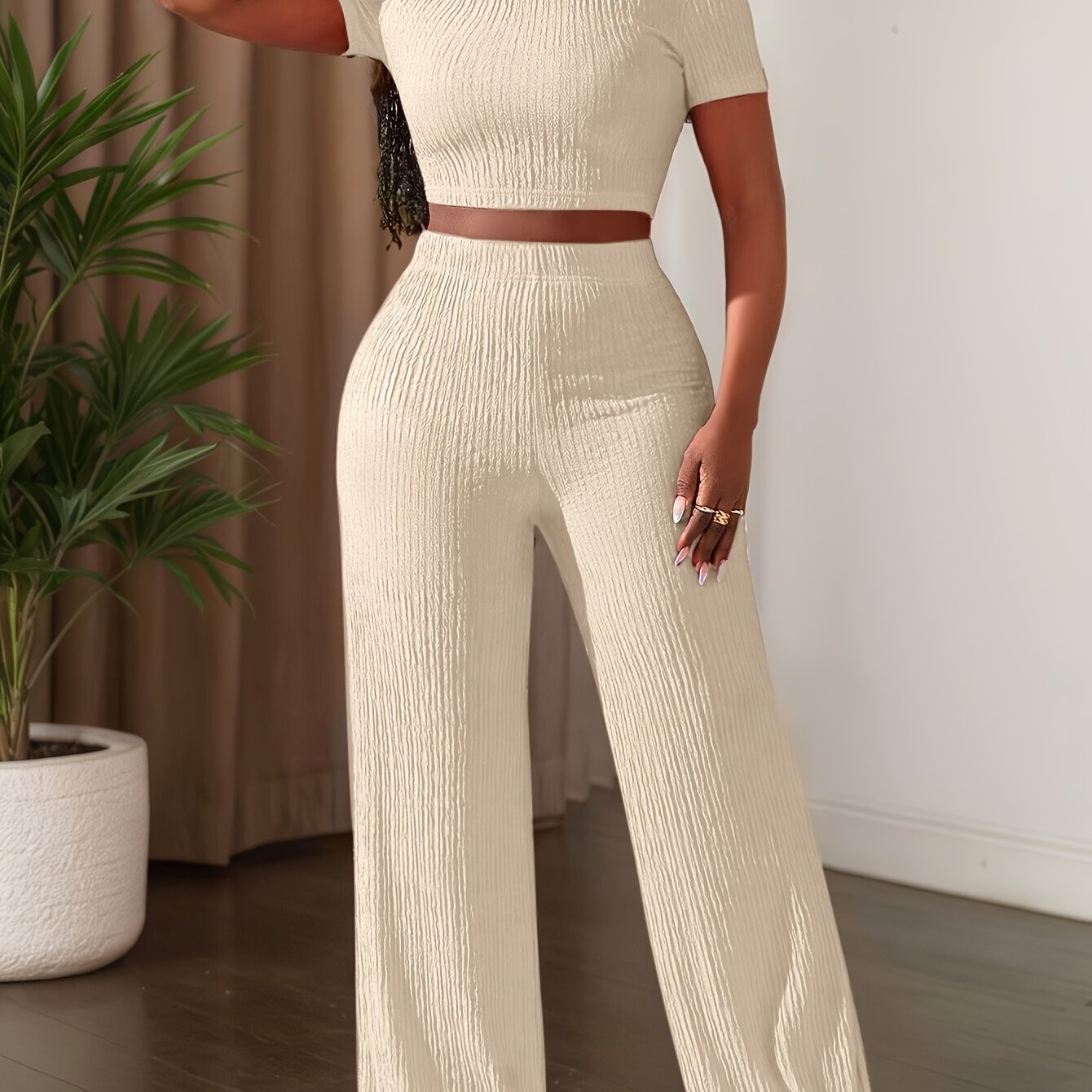 Short Sleeve Top & Wide-Leg Pants Set