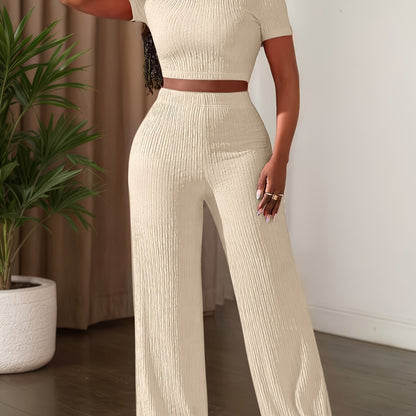 Short Sleeve Top & Wide-Leg Pants Set