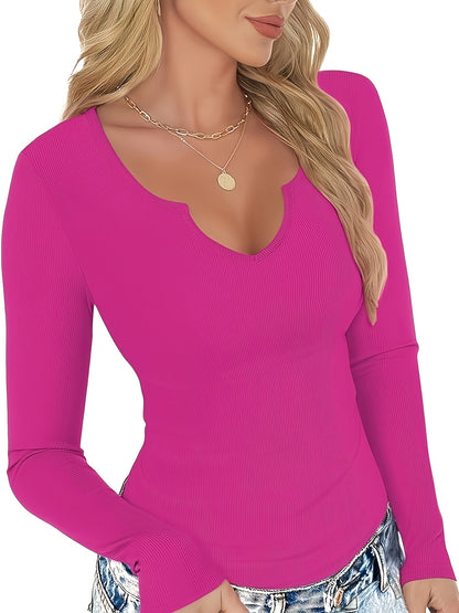 The Santa Monica Apparel™ | Ribbed V-Neck Long-Sleeve Top