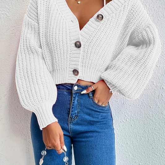 The Santa Monica Apparel™ | Elegant V-Neck Lantern-Sleeve Sweater