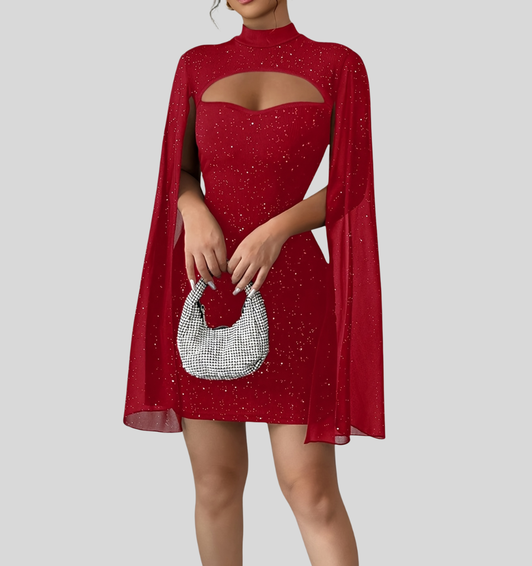 Over Shoulder Glitter Mesh Dress