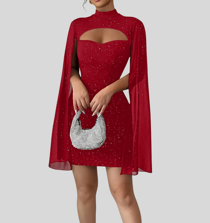 Over Shoulder Glitter Mesh Dress