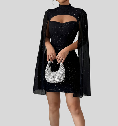 Over Shoulder Glitter Mesh Dress