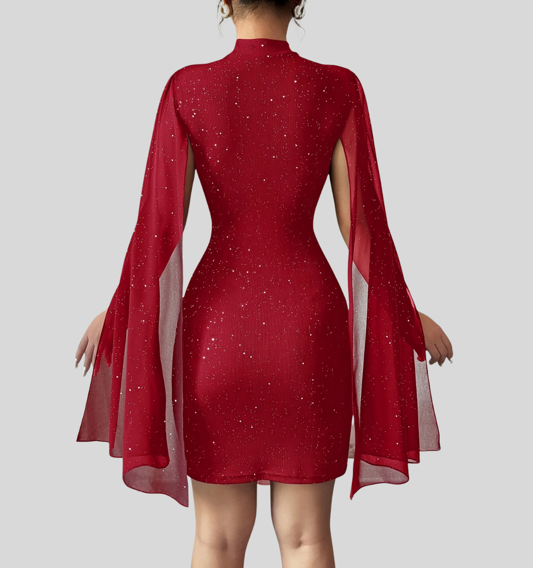 Over Shoulder Glitter Mesh Dress