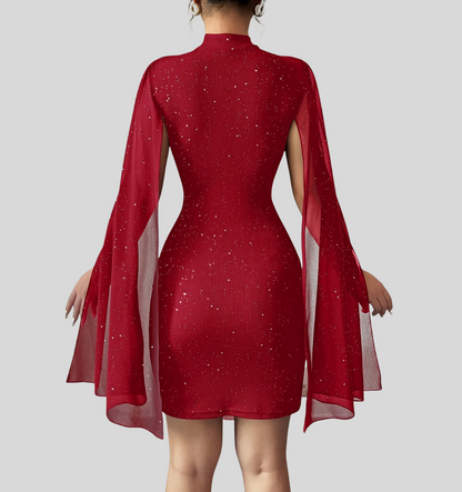 Over Shoulder Glitter Mesh Dress