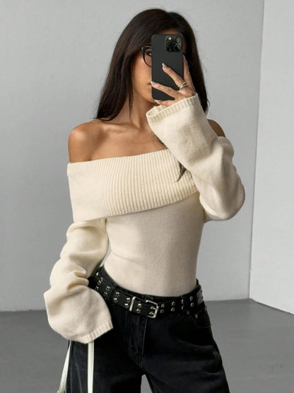 The Santa Monica Apparel™ | Elegant Off-Shoulder Rib-Knit Sweater