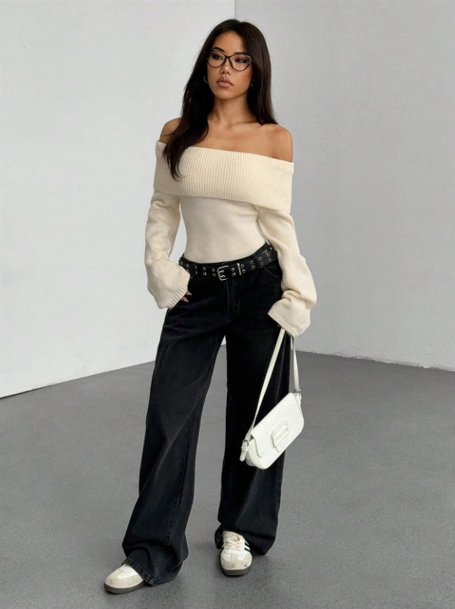 The Santa Monica Apparel™ | Elegant Off-Shoulder Rib-Knit Sweater