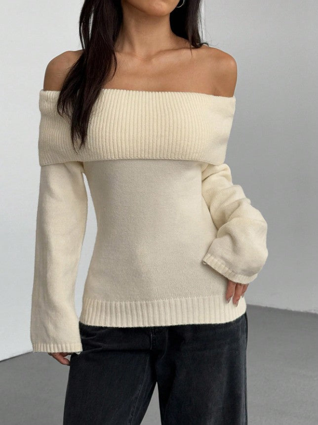 The Santa Monica Apparel™ | Elegant Off-Shoulder Rib-Knit Sweater