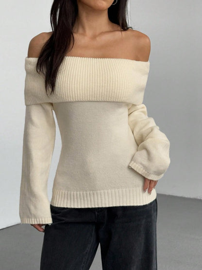 The Santa Monica Apparel™ | Elegant Off-Shoulder Rib-Knit Sweater