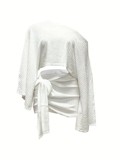 Off-Shoulder Top & Belted Skirt Set