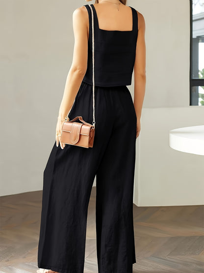 Square Neck Tank Top & Wide-Leg Pants Set