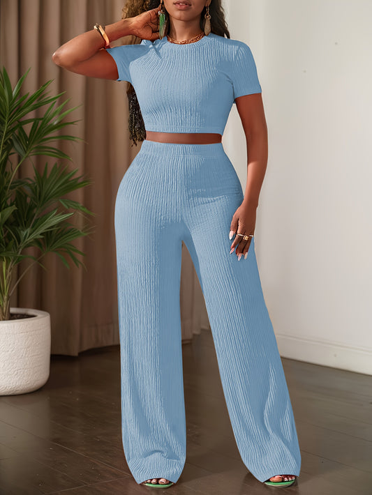 Short Sleeve Top & Wide-Leg Pants Set