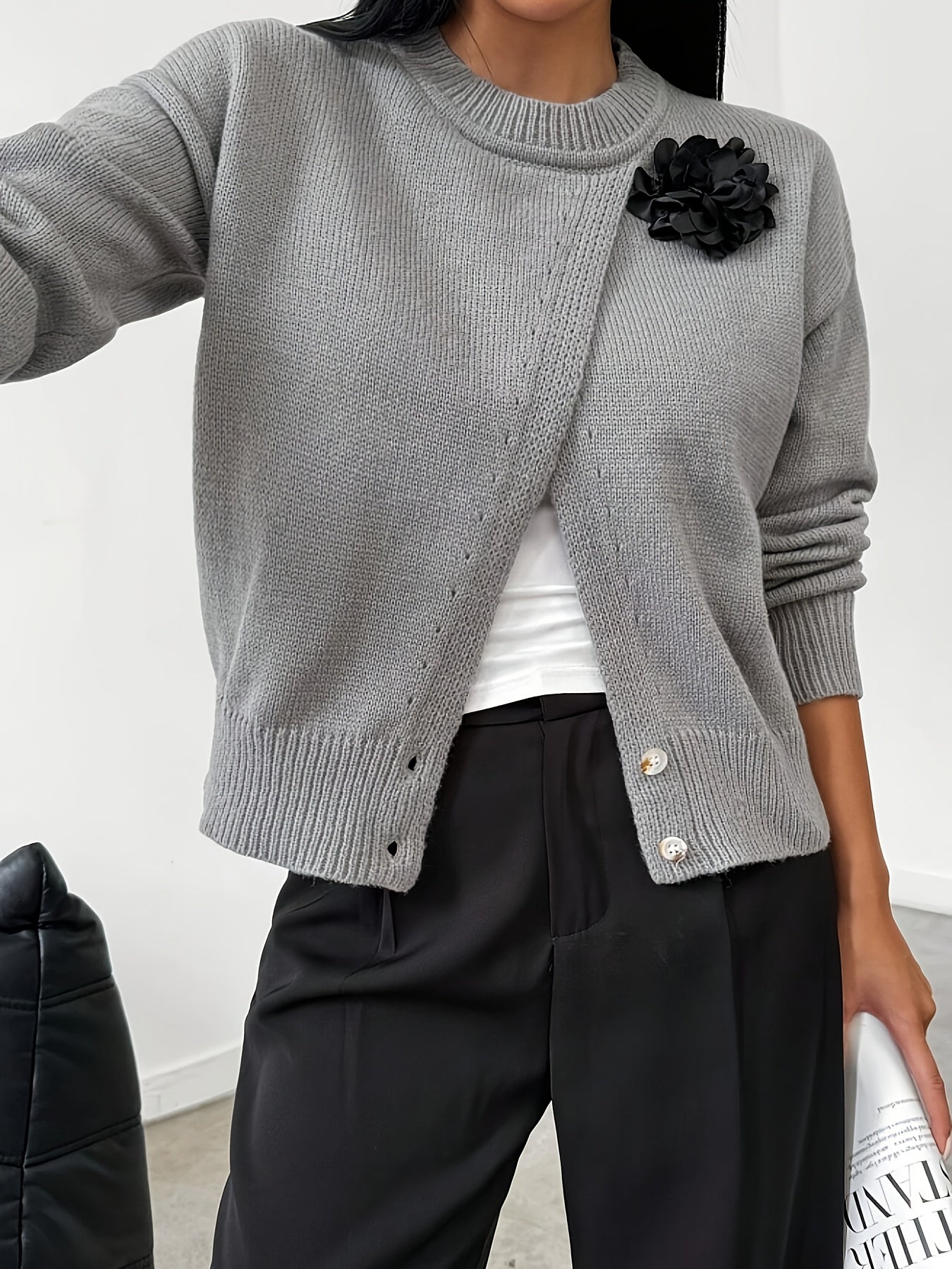 The Santa Monica Apparel™ | Polished Crewneck Button-Up Sweater