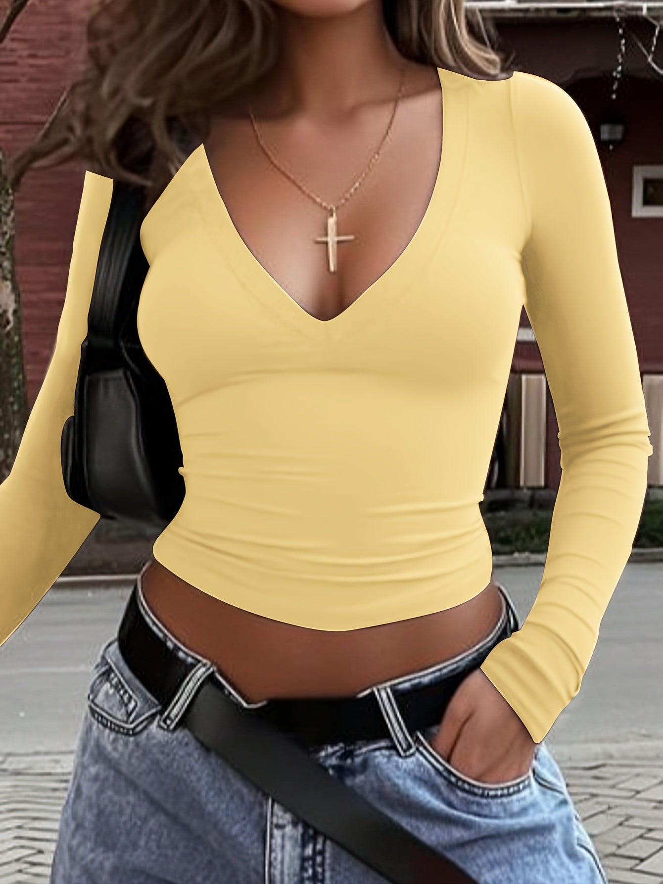 The Santa Monica Apparel™ | Sleek V-Neck Long-Sleeve Top