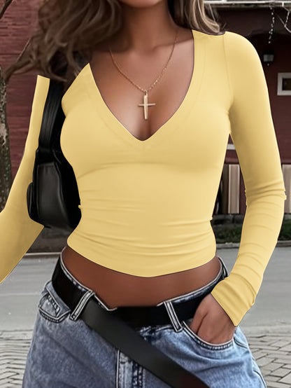 The Santa Monica Apparel™ | Sleek V-Neck Long-Sleeve Top