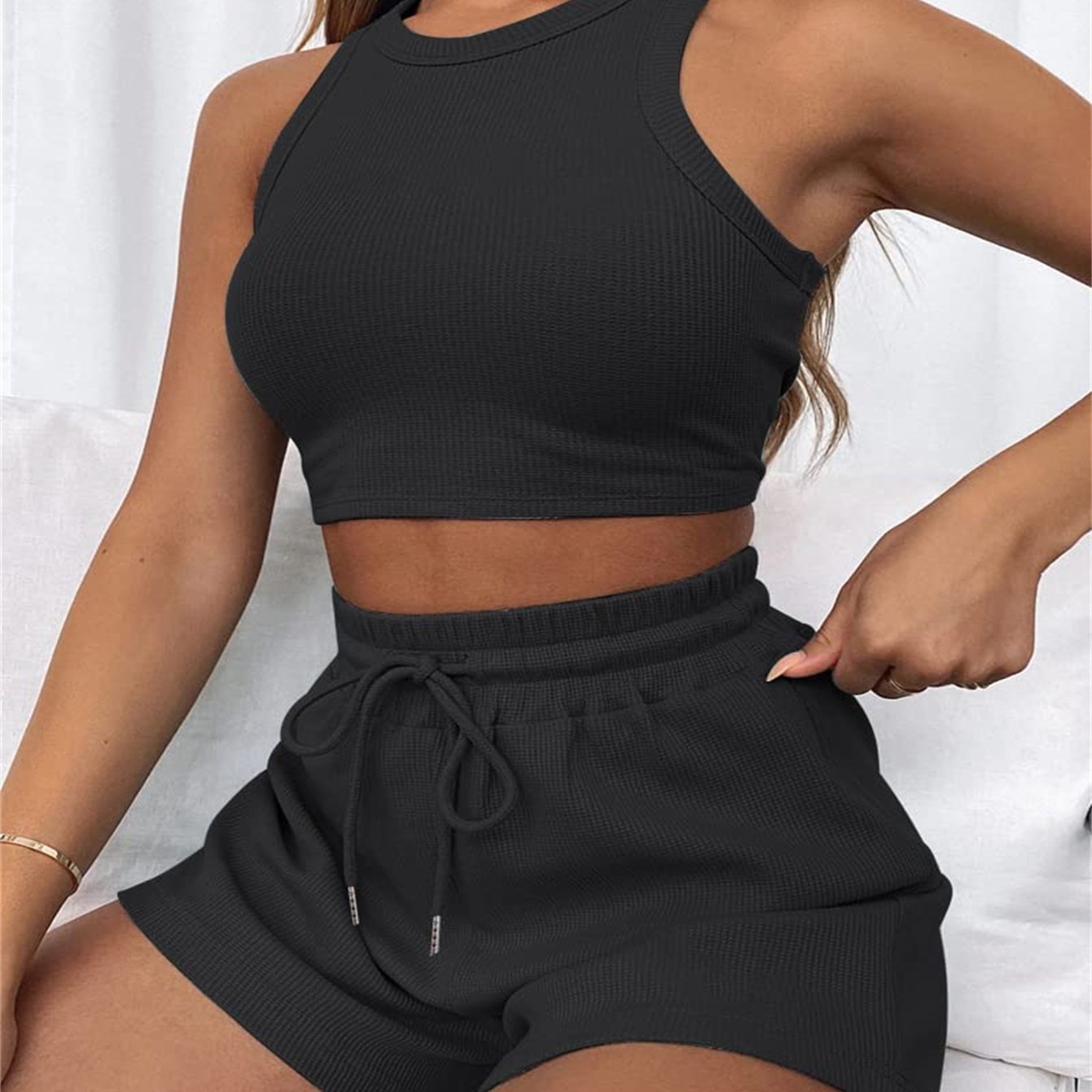 Sleeveless Crop Top & Shorts Lounge Set
