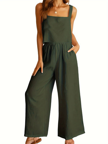 Square Neck Tank Top & Wide-Leg Pants Set