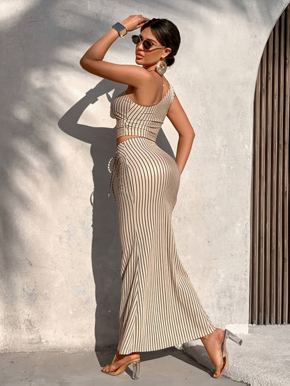 One-Shoulder Ruffle Top & Mermaid Skirt Set