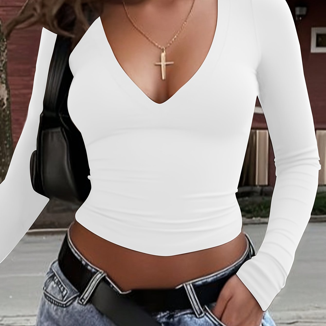 The Santa Monica Apparel™ | Sleek V-Neck Long-Sleeve Top