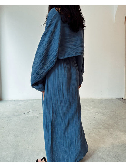 Long-Sleeve Top & High-Waist Slit Skirt Set