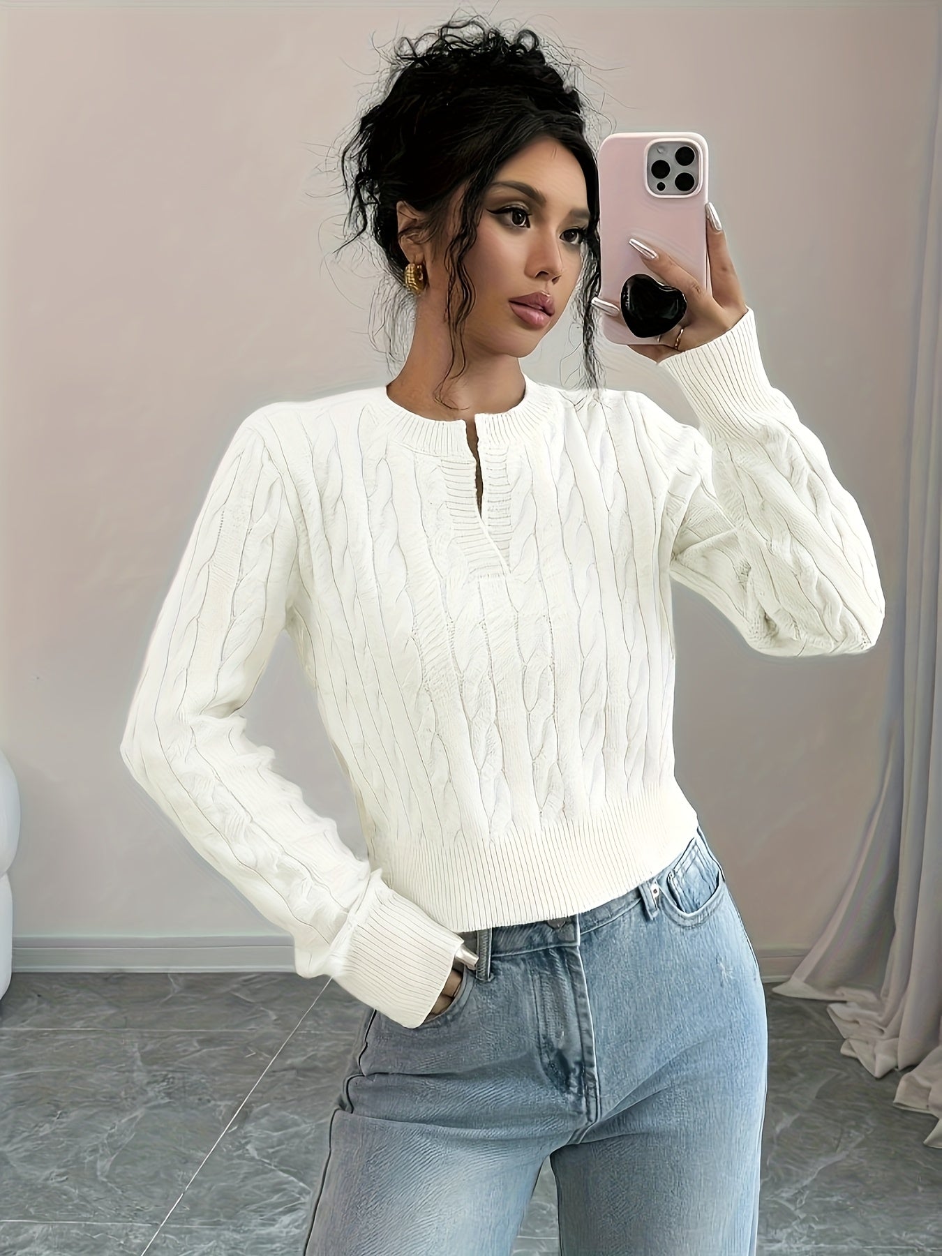 The Santa Monica Apparel™ | Elegant Notched-Collar Sweater