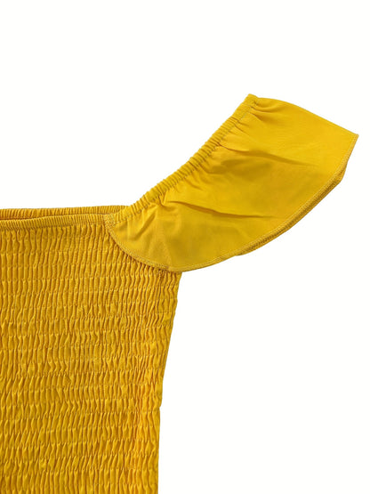 Off-Shoulder Pleated Crop Top & Slit Skirt Set