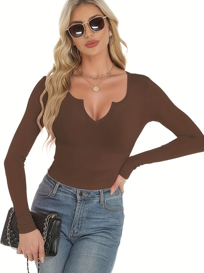 The Santa Monica Apparel™ | Ribbed V-Neck Long-Sleeve Top