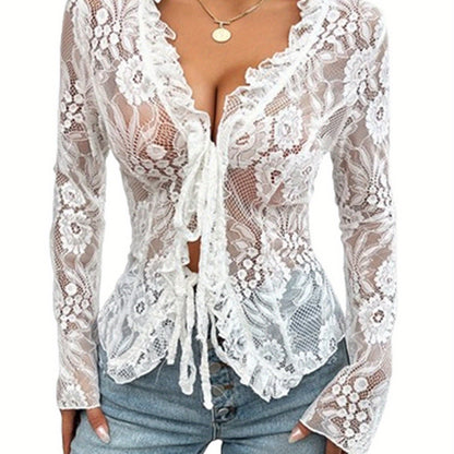 The Santa Monica Apparel™ | Lace-Trim V-Neck Top