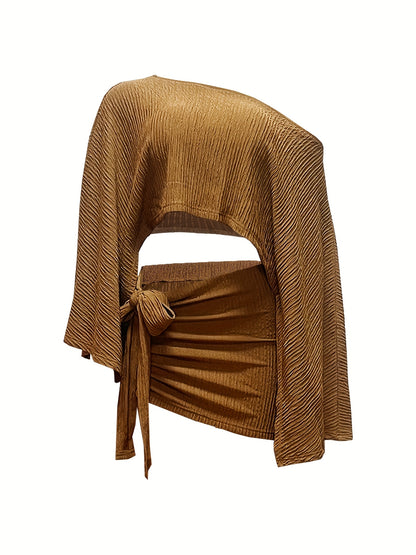 Off-Shoulder Top & Belted Skirt Set