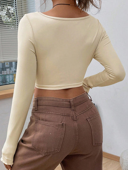 The Santa Monica Apparel™ | Knotted V-Neck Long-Sleeve Top