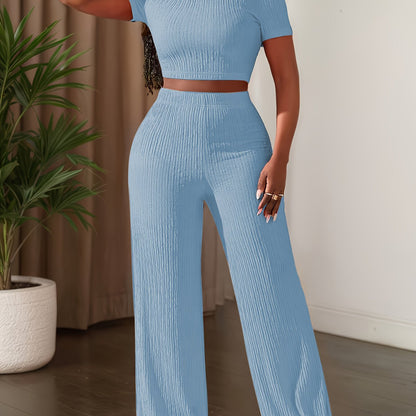 Short Sleeve Top & Wide-Leg Pants Set
