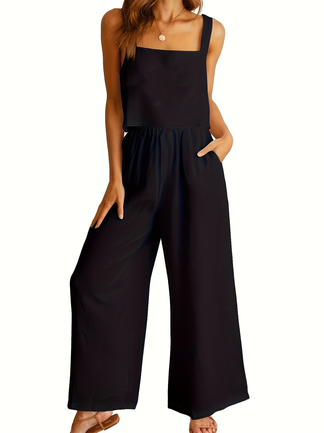 Square Neck Tank Top & Wide-Leg Pants Set