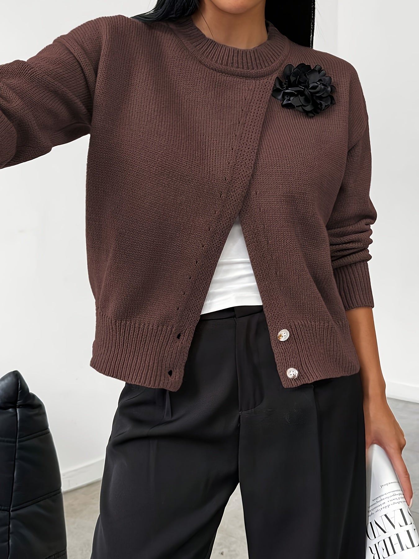 The Santa Monica Apparel™ | Polished Crewneck Button-Up Sweater