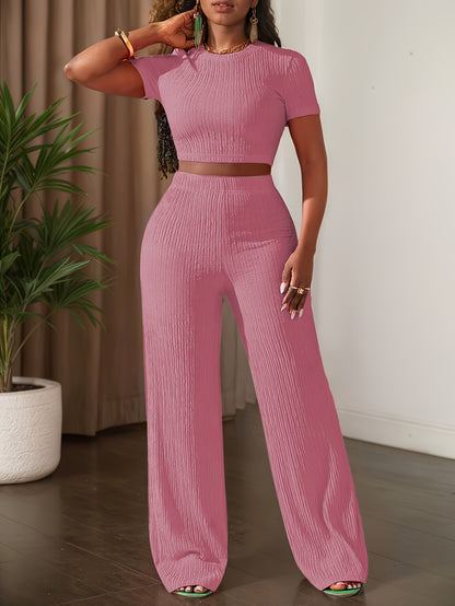 Short Sleeve Top & Wide-Leg Pants Set