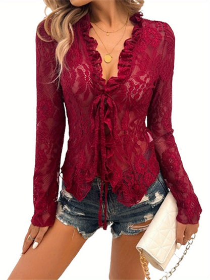 The Santa Monica Apparel™ | Lace-Trim V-Neck Top