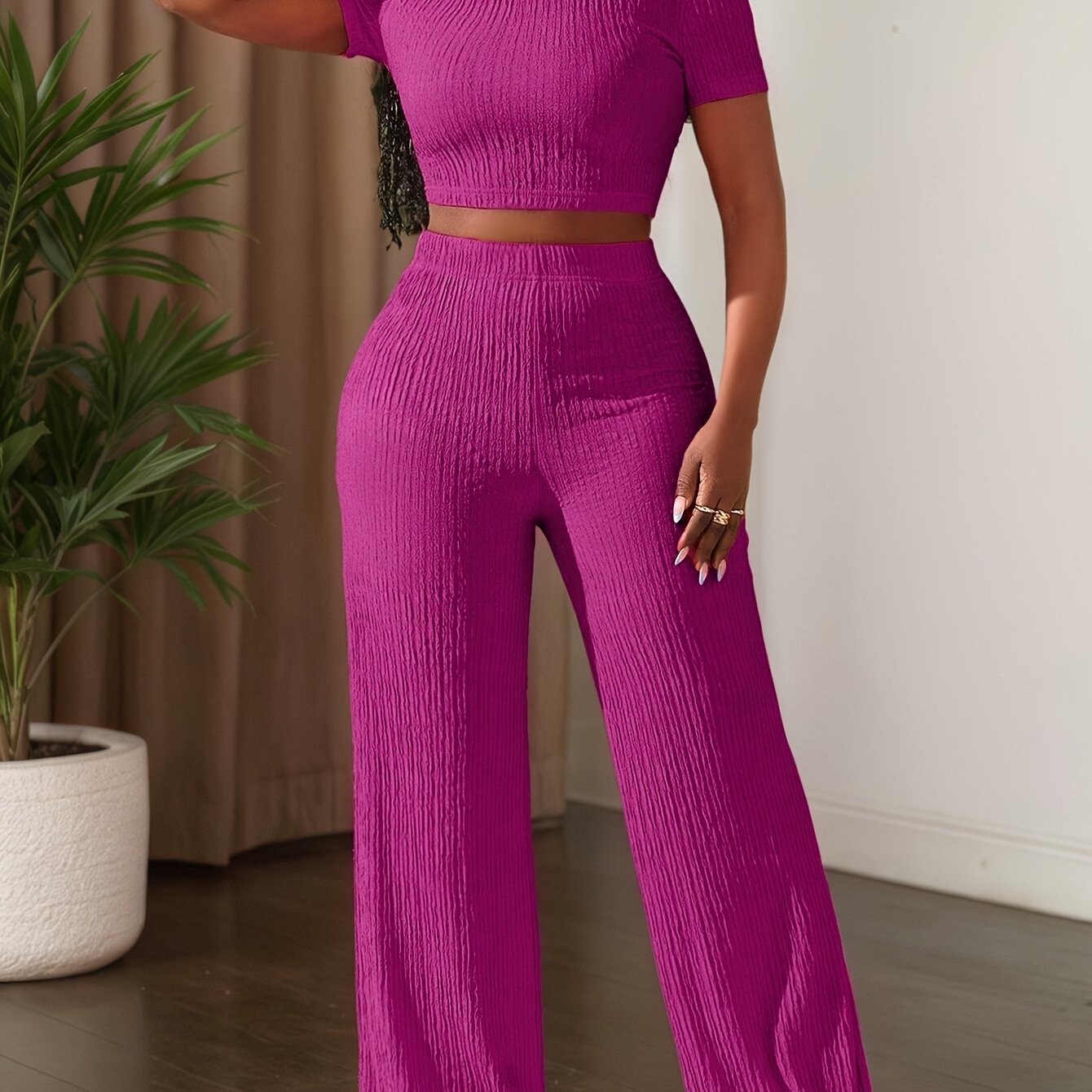 Short Sleeve Top & Wide-Leg Pants Set