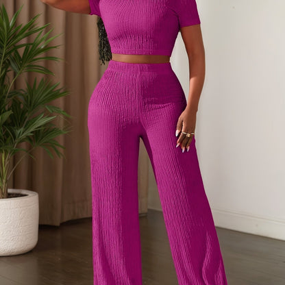 Short Sleeve Top & Wide-Leg Pants Set