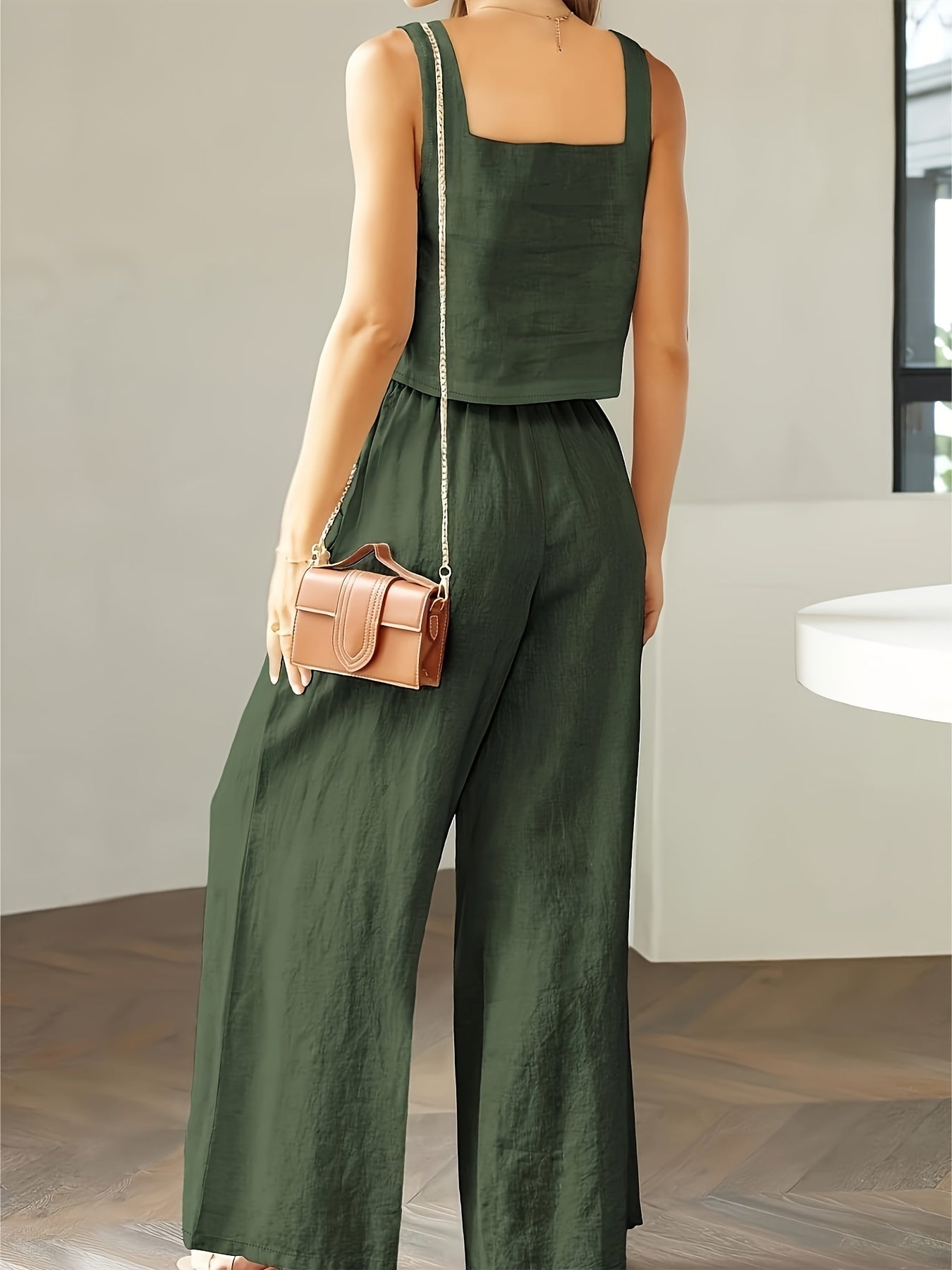 Square Neck Tank Top & Wide-Leg Pants Set
