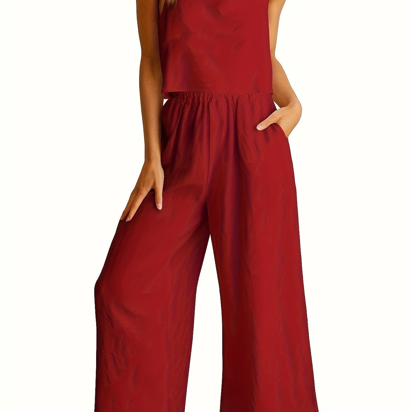 Square Neck Tank Top & Wide-Leg Pants Set