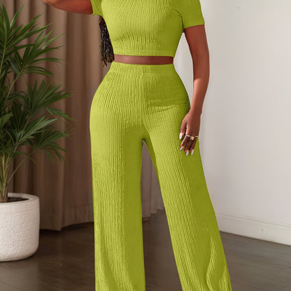 Short Sleeve Top & Wide-Leg Pants Set